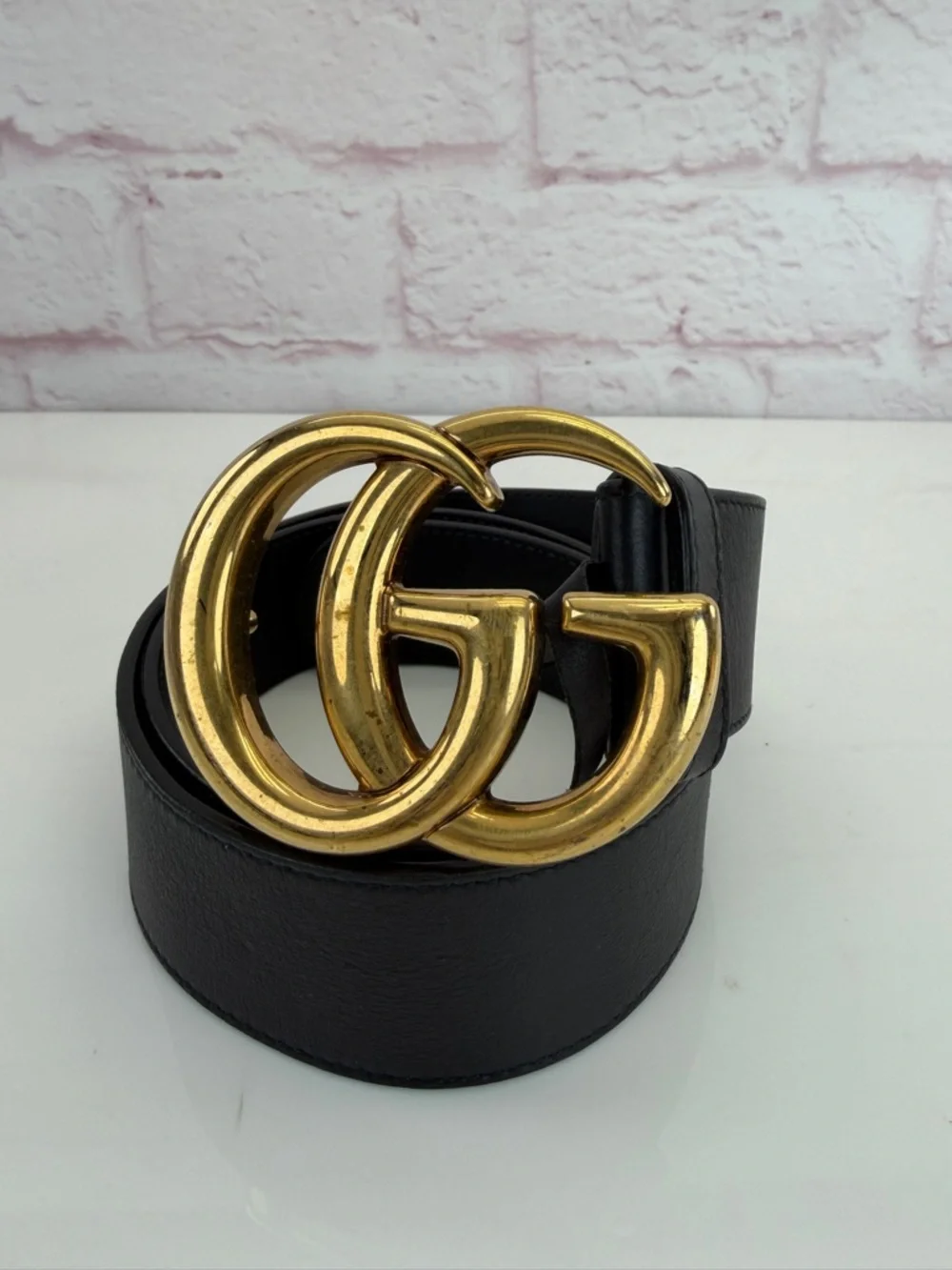 Gucci 2015 Re Edition Wide Leather Belt Gg Double Marmont Black 400593 75/30